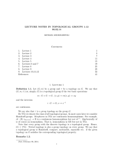 LECTURE NOTES IN TOPOLOGICAL GROUPS 1