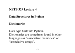 NETB 329 Lecture 4 Data Structures in Python Dictionaries Data