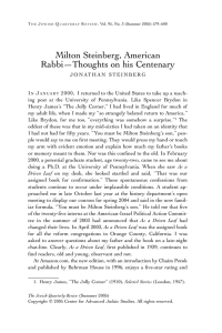 Milton Steinberg, American Rabbi—Thoughts on his Centenary