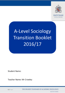 A-Level Sociology Transition Booklet 2016/17