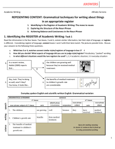 A PDF that focuses on academic writing and noun phrases
