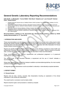 General Genetic Laboratory Reporting Recommendations (2015)
