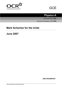 Physics A Mark Schemes for the Units June 2007
