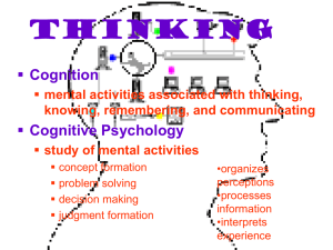 Thinking Cognition mental activities associated with thinking