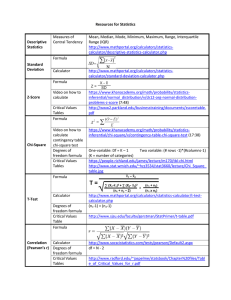 Resources for Statistics Descriptive Statistics Measures of Central