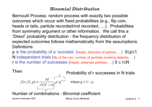 Binomial Distribution Bernoulli Process: random process with