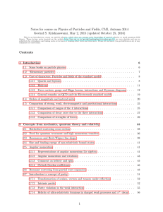 Notes for course on Physics of Particles and Fields, CMI, Autumn