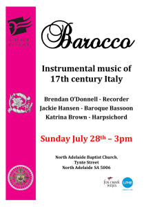 Instrumental music of 17th century Italy Sunday July 28th – 3pm