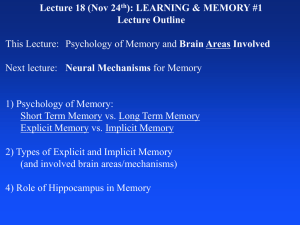 Learning and Memory (Chapter 12). Lecturer