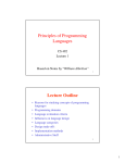 Principles of Programming Languages Lecture Outline
