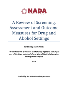 A review of screening, assessment and outcome measures for drug
