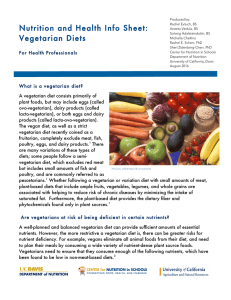 Nutrition and Health Info Sheet: Vegetarian Diets