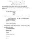 Unit 7 – Diversity in the Biological World: Organism Form and Function