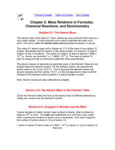 Chapter 2: Mass Relations in Formulas, Chemical Reactions, and