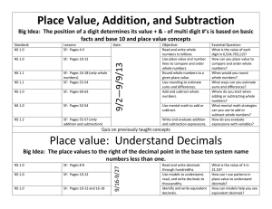 Place Value, Addition, and Subtraction Big Idea: The position of a