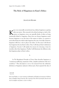 The Role of Happiness in Kant`s Ethics - Aporia