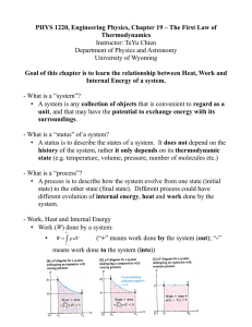 PHYS 1220, Engineering Physics, Chapter 19 – The First Law of