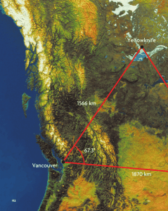 1870 km ? 67.3° Yellowknife Vancouver 1566 km