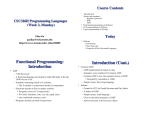 Functional Programming: Introduction Introduction (Cont.)