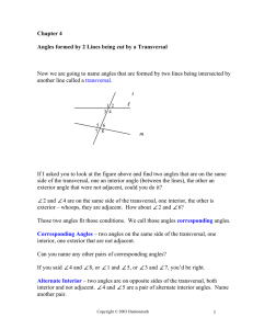 A Ch. 4 Angles Formed by Parallel Lines