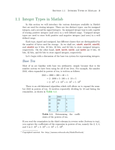 1.1 Integer Types in Matlab