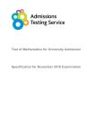 Test of Mathematics for University Admission Test Specification