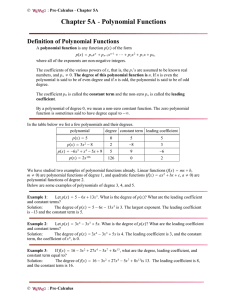 Chapter 5A - Polynomial Functions