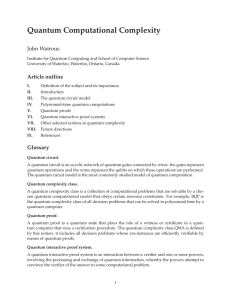 Quantum Computational Complexity - Cheriton School of Computer