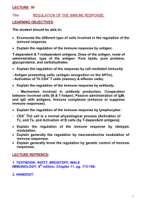 LECTURE: 30 Title REGULATION OF THE IMMUNE RESPONSE