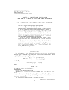 Period of the power generator and small values of the Carmichael