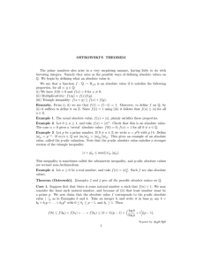 OSTROWSKI`S THEOREM The prime numbers also arise in a very