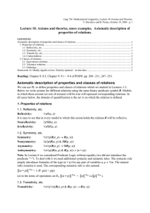 Lecture 10. Axioms and theories, more examples. Axiomatic