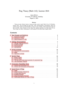Ring Theory (Math 113), Summer 2014 - Math Berkeley