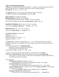 Logic in Proofs (Valid arguments) A theorem is a hypothetical