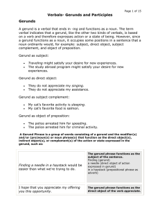 Verbals- Gerunds and Participles Gerunds