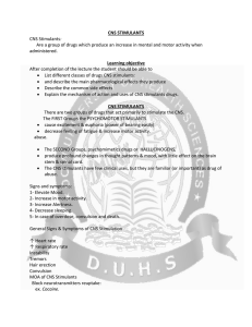 CNS STIMULANTS CNS Stimulants: Are a group of drugs which