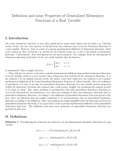 De nition and some Properties of Generalized Elementary Functions