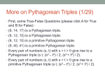 More on Pythagorean Triples (1/29)