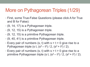 More on Pythagorean Triples (1/29)