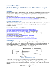 Gaussian Beam Optics [Hecht Ch. 13.1 pages 594