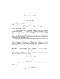 EUCLIDEAN RINGS 1. Introduction The topic of this lecture is