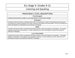 ELL Stage V: Grades 9 -12