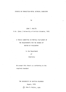 STUDIES ON TRANSITION METAL NITROSYL CHEMISTRY by