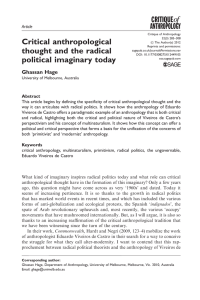 Critical anthropological thought and the radical political imaginary