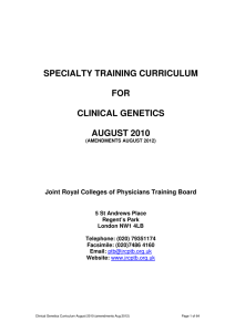 specialty training curriculum for clinical genetics august 2010