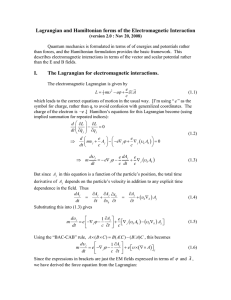 Lagrangian and Hamiltonian forms of the Electromagnetic Interaction