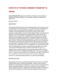 defects of thyroid hormone transport in serum