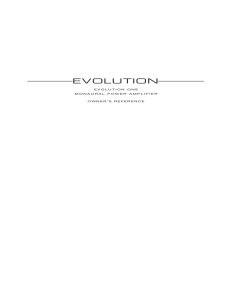 Evolution One Owner`s Reference
