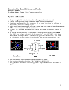 1 Biochemistry 462a – Hemoglobin Structure and Function Reading
