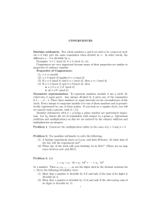 CONGRUENCES Modular arithmetic. Two whole numbers a and b